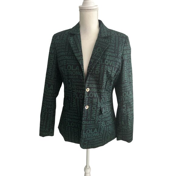 LOLA CASADEMUNT Green Black Logo Blazer Jacket Size Large - Picture 3 of 10